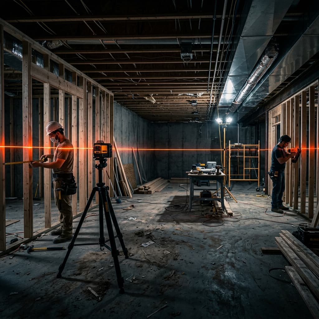 Luxury basement renovation in progress